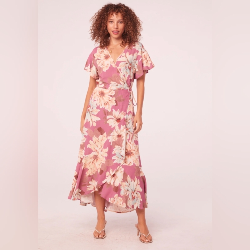 Band of the Free Liza Mauve Floral Wrap Maxi Dress NWT - Picture 5 of 11